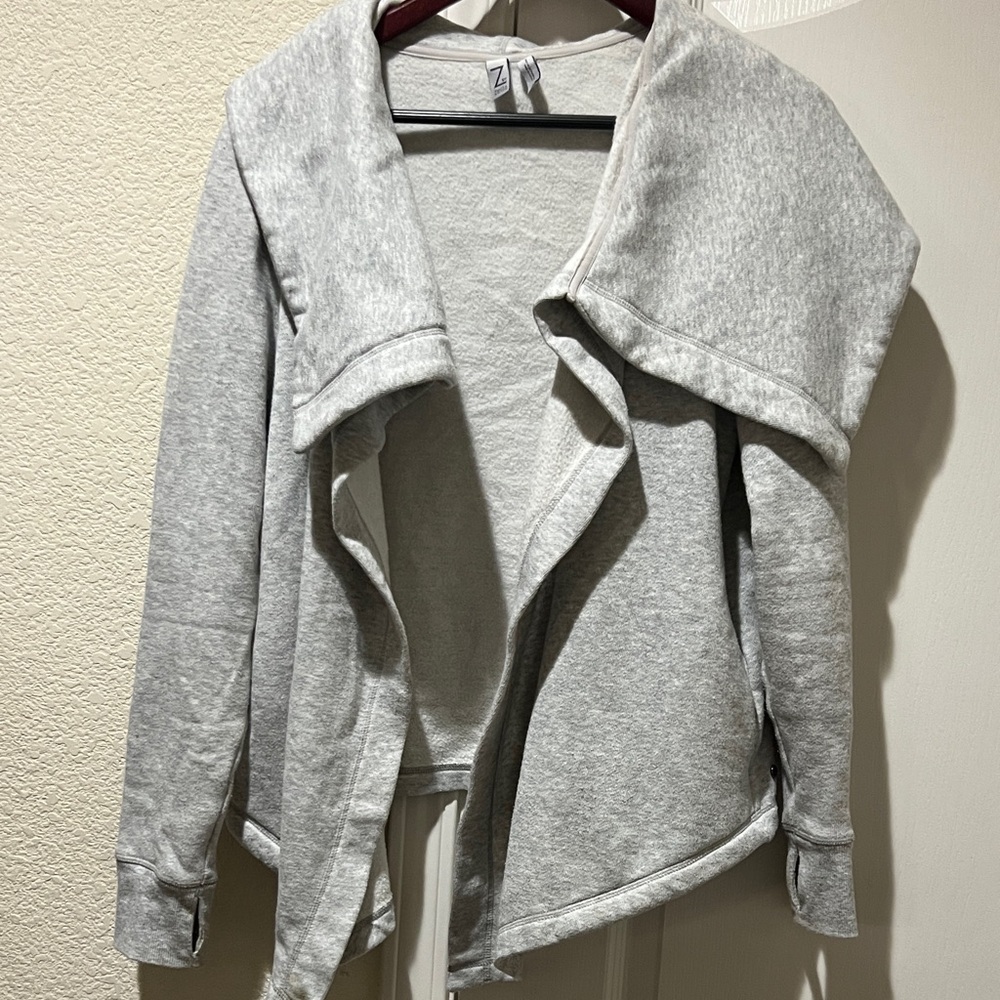 Zella Light Gray Open-Front Draped Sweatshirt